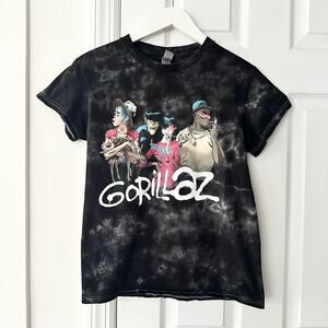 Gorillaz Black Tie Dye Graphic Band Tee Small Gildan Y2K White Stitch